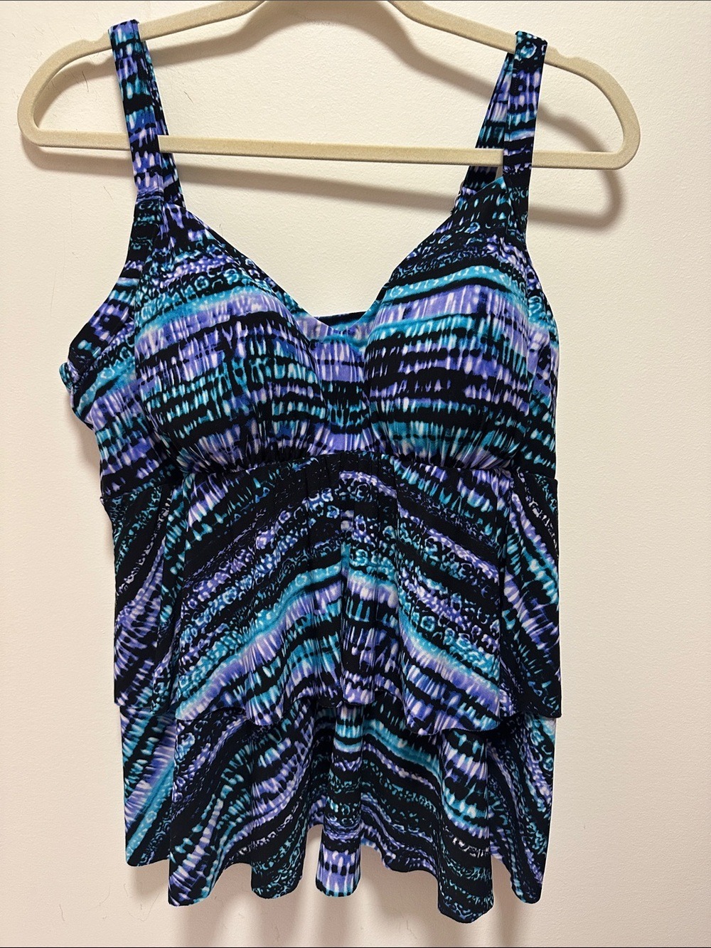 Blue & Black Printed Tankini Top